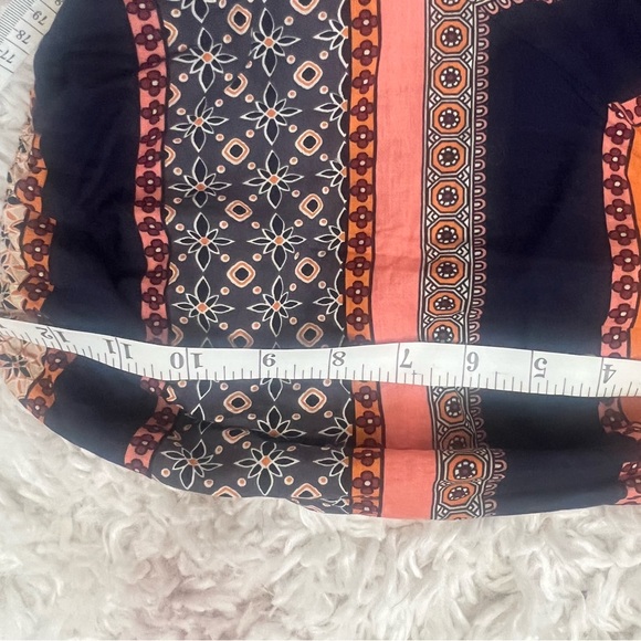 Loft NWT Navy Rust Orange Puff Sleeve Tie Neck Boho Blouse - Picture 7 of 8